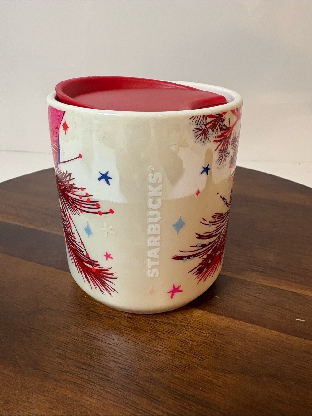 Starbucks 2023 Floral Rose Ceramic Travel Mug 8 oz Red Pink Blue w/ Lid